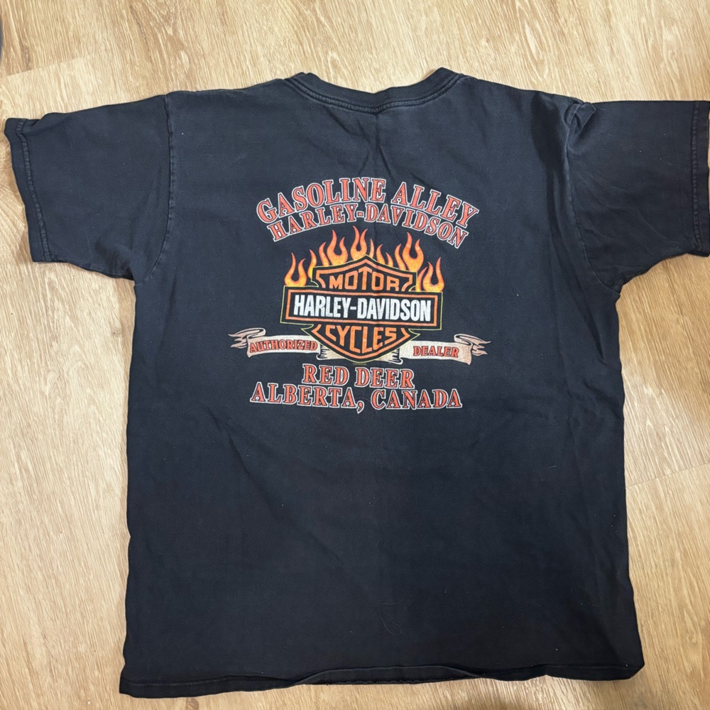 VTG Harley Davidson T Shirt Size L Distressed Bikercore Motorcycle Alberta 1998